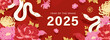 © littleWhale - 2025 Chinese new year, year of the snake banner template design with white snakes and beautiful flowers background. Chinese translation: Snake