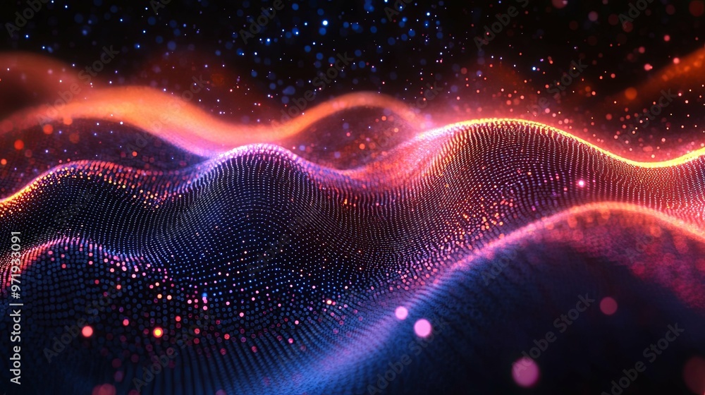 Abstract Wavy Pattern of Glowing Particles