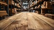 © Ben Kuang - Wooden table in a well-stocked warehouse filled with lumber.