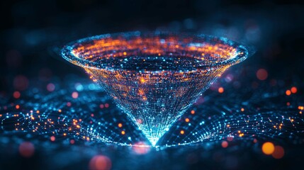 Wall Mural - abstract digital funnel of glowing particles and lines