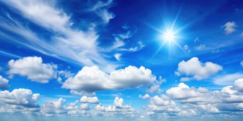 Wall Mural - Blue sky with fluffy white clouds on a clear day, sky, blue, clouds, clear, weather, nature, outdoors, daylight, sunny