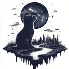cat and moon