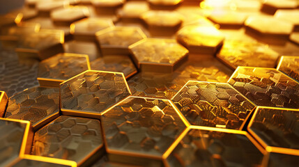 Wall Mural - gold hexagons background. abstract background with hexagons. 