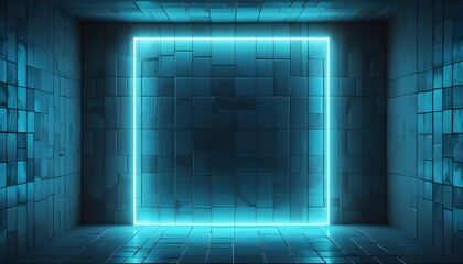 abstract glowing cyan light grid with square tiles creating a futuristic digital atmosphere