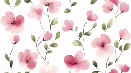 Sticker - Delicate Watercolor Floral Pattern: A soft, romantic, and ethereal watercolor pattern featuring delicate pink blossoms and gentle green leaves on a white background.