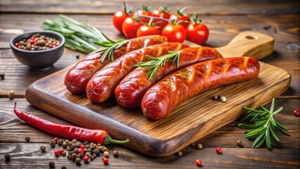 Fresh grilled Pepperoni sausage on a wooden board , pepperoni, sausage, grilled, fresh, charred, savory, delicious, meat, wood