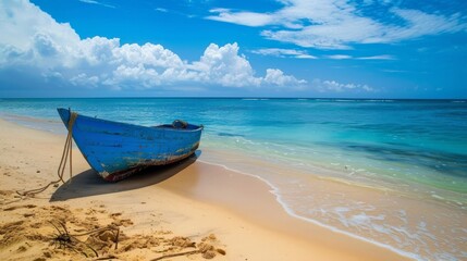 boat on the sand on a beautiful beach generative ai