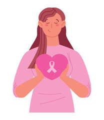 Poster - breast cancer pink heart and woman for campaign