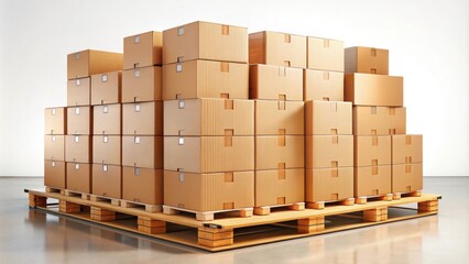 Cardboard boxes stacked neatly on a wooden shipping pallet, logistics, shipping, delivery, storage, transportation