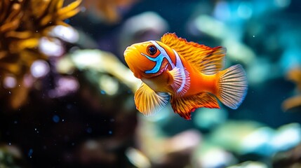 fish in aquarium HD 8K wallpaper Stock Photographic Image. close up marco good for design