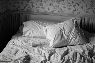 Wall Mural - White Pillows and Floral Bedding on a Bed