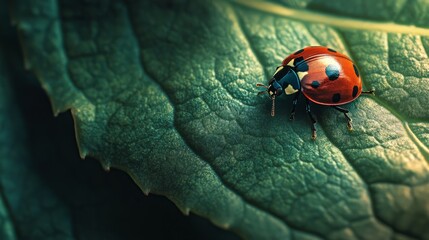 Wall Mural - ladybug on leaf macro photo