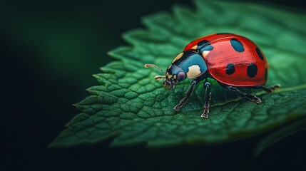 Wall Mural - ladybug on leaf macro photo