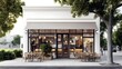 © sungedi - Modern Cafe Exterior with Patio Seating and Streetside View