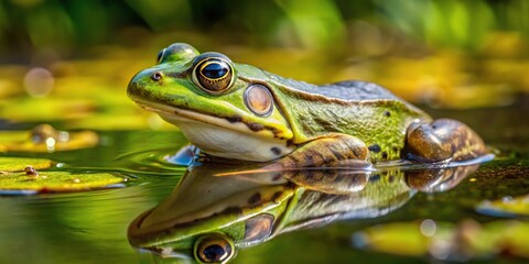 Wide-Angle Green Frog Lithobates clamitans in the pond