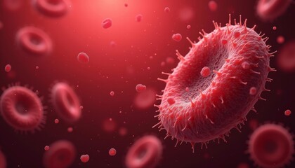 Wall Mural - viral infection a microscopic view of a virus amidst red blood cells