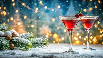 Winter background with low angle view of Christmas cocktails