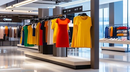 Fashion Store Interior with Colorful Dresses on Display