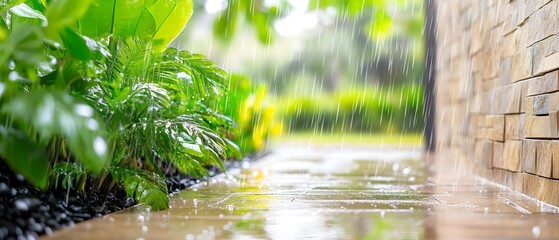 Wall Mural - Rain on a Stone Path.