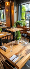 Poster - Restaurant Table Setting with Wooden Table and Glasses.