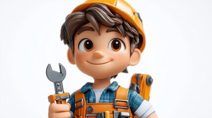 cartoon human han holds screwdriver professional builder or constructor with building tool construct