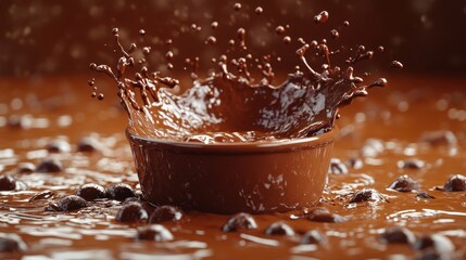 chocolate splash cacao drink or coffee splashing cooking ingredient abstract brown liqui clip art isolate on brown background