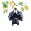 © Sumet - A close-up of a bat hanging upside down from a branch, surrounded by vibrant green leaves, showcasing its unique features.
