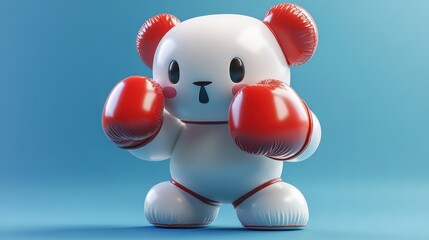 inflatable cartoon character boxing or fighting funny mascot isolate on blue backgroun active pose