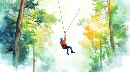 A thrilling zip line adventure through lush green trees, showcasing the excitement of outdoor activities in nature.