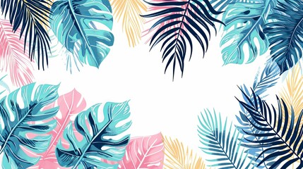 Wall Mural - Blue, Pink, and Yellow Tropical Leaf Border