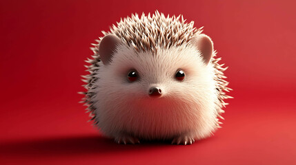 A cute little hedgehog with big eyes on a red background.