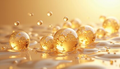 Canvas Print -  Golden droplets in motion perfect for luxury or health themes