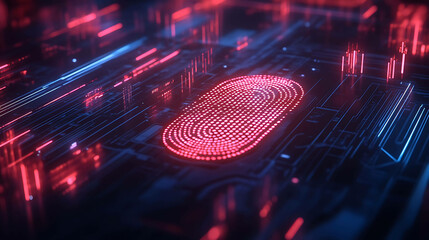 Wall Mural - Abstract digital fingerprint on a circuit board glowing red.