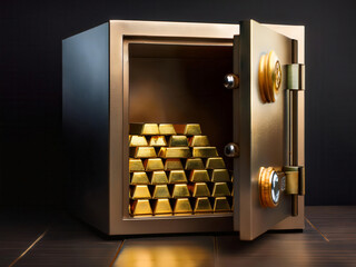 open safe with gold bars