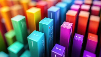 Colorful bars representing data visualization create vibrant and dynamic business concept. This image captures essence of creativity and innovation in visually appealing manner