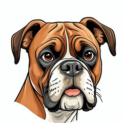 Wall Mural - Boxer dog face cartoon illustration on white background, dog breed clipart desig element