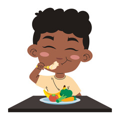 Sticker - afro american boy eating vegan food