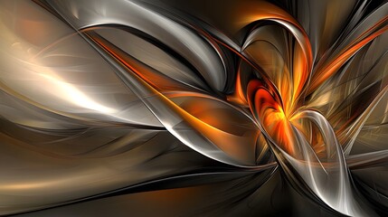 Wall Mural - Abstract Orange and Gray Swirling Shapes