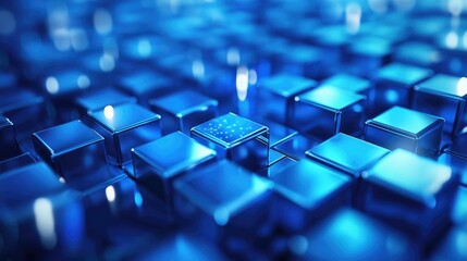 Wall Mural - abstract background of blue shiny cubes with a soft focus.