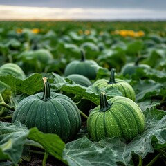 Canvas Print - A field of green pumpkins (Cucurbita maxima), perfect for the fall harvest season and markets