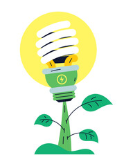 Poster - save energy electric lightbulb with green leaves