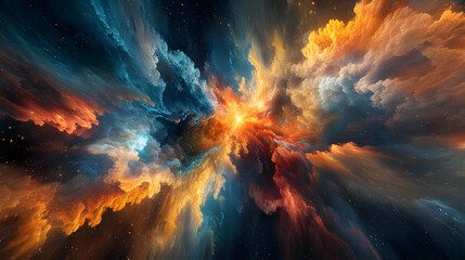 Wall Mural - abstract space nebula explosion with stars and colorful clouds