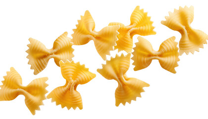 Falling raw Farfalle, uncooked Italian Pasta, isolated on white background,