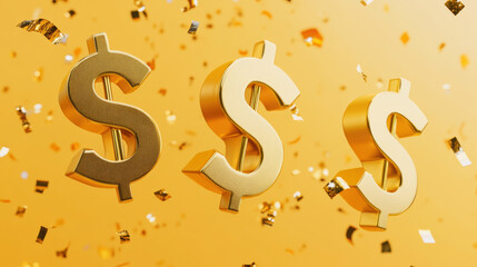 Golden dollar signs float amidst shower of confetti, creating festive atmosphere that celebrates financial success and prosperity. This vibrant scene captures essence of payday celebration