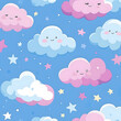 © Selene Studio - Cute Cartoon Clouds and Stars Seamless Pattern