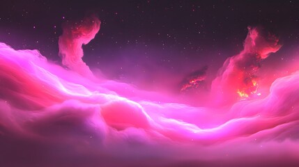 Canvas Print - Pink Nebula Abstract Background with Stars