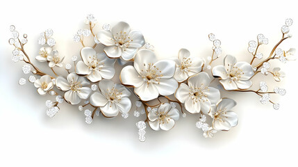 Wall Mural - White Flower Bouquet with Gold and Diamond Accents