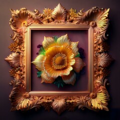 Wall Mural - frame with flower, antique gold frame, A rectangular wooden golden painting frame with antique ornaments, frame with clipping path