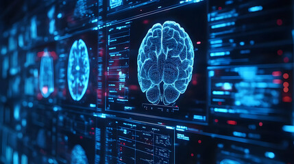 Wall Mural - Digital Brain Scan AI Technology Medical Research Neuroscience