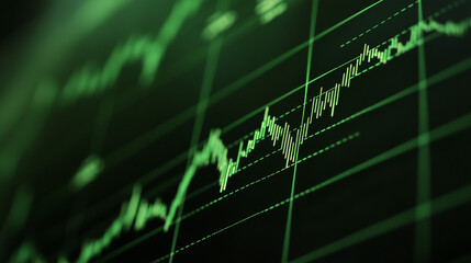 Wall Mural - close up of stock market graph showing upward trend，chart, green background, stock, nasdaq, financia